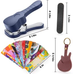 Gitaar Plectrum Pons Machine Complete Set - Gitaar plectrum maker - Handpons - Zelfgemaakte Plectrums met Vellen, Leren Opbergtasje en Schuurvijl - Donkerblauw — thumbnail 2