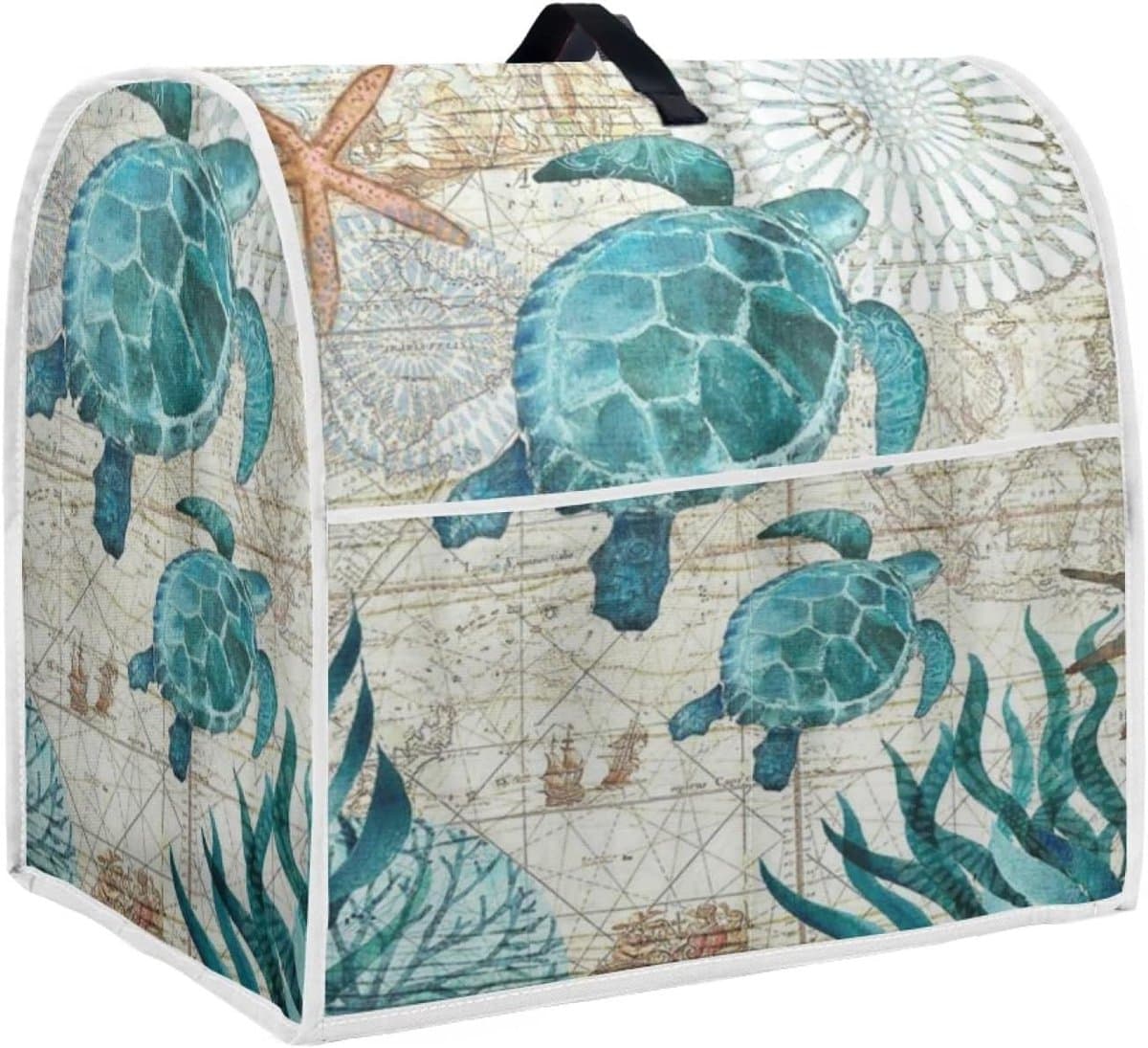 Mixerhoes Keukenapparaat - Keukenmachine Cover Organizer - Keuken Organiseren - Met Opbergvakken - 37.5x27.5x43.5 cm - Vintage Zeeschildpad — afbeelding 1