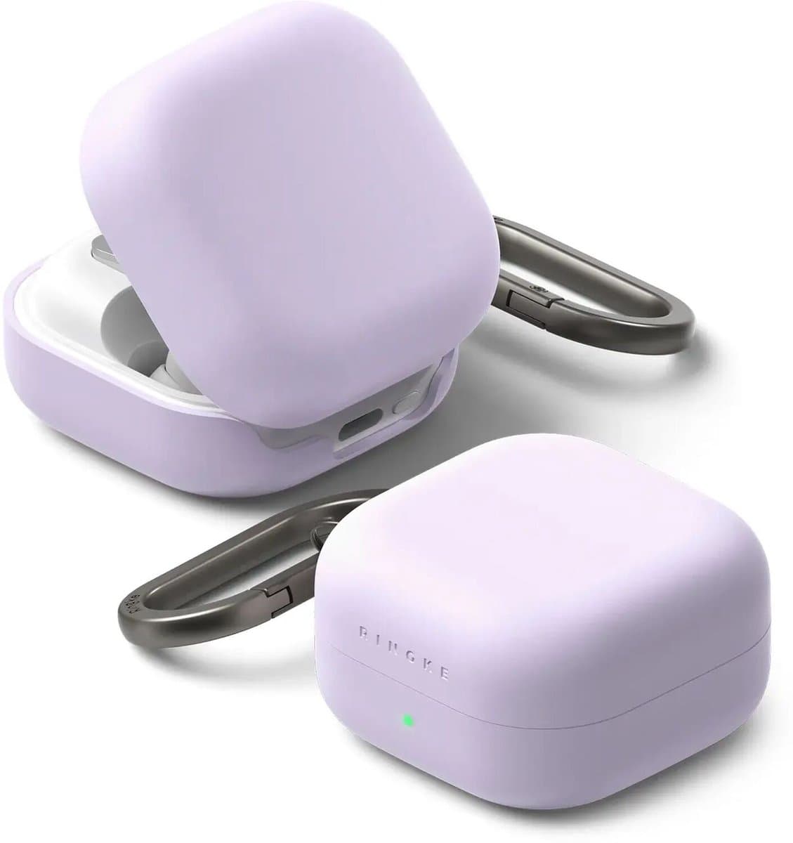Ringke Silicone Hoesje Geschikt voor Samsung Galaxy Buds 4 / 4 Pro - Siliconen Cover - Karabijnhaak - Case Paars — afbeelding 1