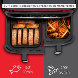 Airfryer Dubbele Mand - Heteluchtfriteuse Dubbele Airfryer - Gezinsmaaltijden Bereiden - Synchroon Koken - 11 Liter - Zwart — thumbnail 3