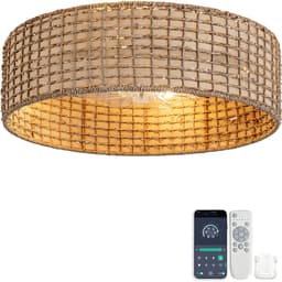 COVREO Plafondlamp met ventilator 50x50x20 cm koper - rotan en kunststof - app en afstandsbediening — thumbnail 1