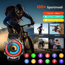FOSMET GPS Smartwatch Heren - Militair Smartwatch - 1,8 Inch - AMOLED Scherm - 1500mAh - 24/7 Hartslagmeter, SpO2 & Slaapmonitor - 100+ Sportmodi, Kompas, Barometer & Hoogtemeter - LED-Zaklamp - IP68 Outdoor Sporthorloge - Inclusief 2 Bandjes - Zwart — thumbnail 2