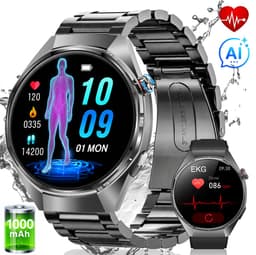 FOSMET Smartwatch Heren en Dames - AI-Gezondheidsanalyse - ECG, PPG, BMI & SpO2 - 1,43 Inch AMOLED - 1000mAh - Hartslagmeter & Bloeddrukmeting - Lichaamstemperatuur - MET-meting - 100+ Sportmodi - Fitnesstracker - 5ATM Waterdicht - 2 Bandjes - Zwart — thumbnail 1