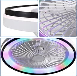 DESMIU Plafondventilator Met Verlichting 19 Inch - 6 Snelheden, Afstandsbediening En Dimbare RGB Verlichting - Voor Slaapkamer En Woonkamer - ABS - Wit — thumbnail 2