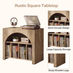 Tribesigns Platenspeler Meubel - 80 x 40 x 70 cm - Platenspeler-Standaard - Houten Vinyl Platentafel met Ruimte voor Meer dan 370 Albums, Industriële Platenspelerstandaard voor Woonkamer, Slaapkamer, Studio, Bruin — thumbnail 3