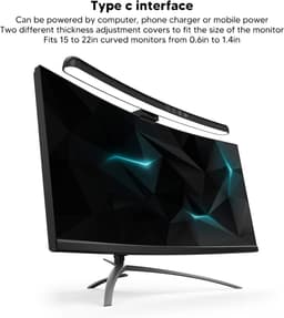 SnelShoppen - Computer Monitor Lamp met Touch Dimming, RGB Kleurverandering, Asymmetrische Optiek, LED Taakverlichting voor 15-22 Inch Curved Monitor — thumbnail 3