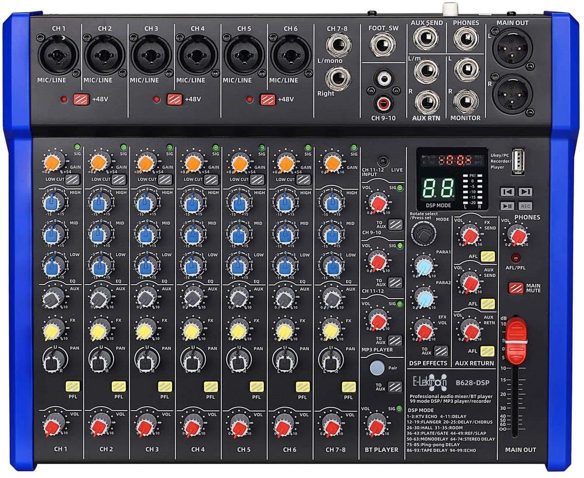 E-Lektron B628-DSP 12 kanaals mengpaneel - USB interface en DSP effecten — afbeelding 1
