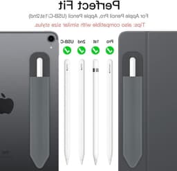 Zelfklevende potloodhouder voor iPad Pencil 1e en 2e generatie, elastische PU-lederen etui voor iPad 9e, 8e, Air 4, Pro 11 en 12.9, Mini 6, donkergrijs, ideaal voor bescherming en gebruiksgemak — thumbnail 5