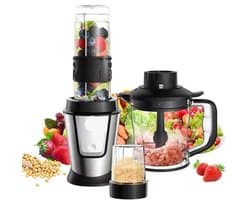 Multifunctionele Keukenmachine - 3-in-1 - Foodprocessor - Blender - 700W - Smoothie Maker - Hakmolen - Droogmolen - Roestvrij Staal - BPA-vrije Fles - 24.000 RPM