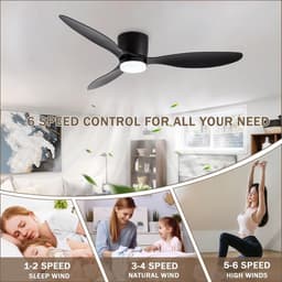 Plafondlamp Met Ventilator - Ventilatorlamp Kroonluchter - Woonkamer Verkoelen - Omkeerbare Luchtstroom - 106 cm - Zwart Houtnerf — thumbnail 1