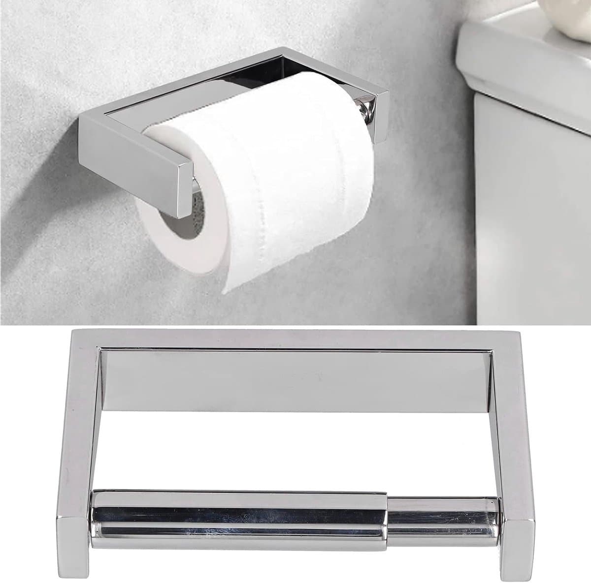 Wandgemonteerde Toiletrolhouder - Eenvoudig Te Installeren, Verchroomd, Duurzaam en Ideaal Voor Huishoudens en Hotels, Met Veerarm Voor Snelle Papierrol Wissel — afbeelding 1