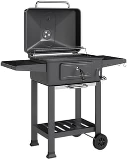 Premie Houtskool Barbecue - Smoker Barbecue - in Hoogte Verstelbaar - Barbecuegrill - Grillwagen - Houtskoolgrill - Houtskoolgrill met Deksel, Thermometer, Wielen, Bijzettafel & Handgreep - BBQ voor buiten, tuin - Zwart — thumbnail 1