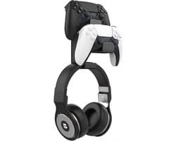 Dual Gamepad Controller en Hoofdtelefoon Houder voor Xbox, PS en PC - Muurbevestiging voor Alle Universele Headsets, Zwart