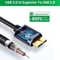 Externe Harde Schijf Kabel - USB C naar Micro-B - Snelle Data Overdracht - 3A Snelladen - 25 cm - Zwart — thumbnail 5