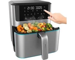 Heteluchtfriteuse - Airfryer Frituurpan - Gezond Koken - Extra Grote Mand - 8 Liter - Roestvrij Staal