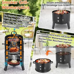 Seth Select Houtskool BBQ, Grill BBQ, Smoker BBQ, BBQ Smoker Grill met Handgrepen, 3-in-1 houtskool BBQ, Zwart — thumbnail 3