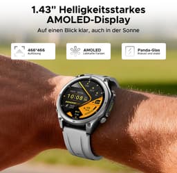 Anywise W1 Lite Smartwatch - Smartwatch Heren - Smartwatch Dames - 2026 Model - 1.43 HD AMOLED Touchscreen - Stappenteller - Hartslagmeter - Saturatiemeter (SpO2) - Bluetooth Oproepen - IOS & Android - Screenprotector - Titaniumkleur — thumbnail 5