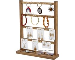 Earring Display Stands voor Sieradenpresentatie met 24 Heels en 4 Niveaus, Houten Organizer voor Oorbellen, Kettingen en Armbanden