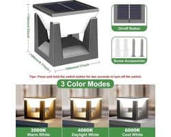 Solar paalverlichting voor buiten, 2 stuks, waterdicht - LED-verlichting op zonne-energie voor schuttingpalen van vinyl/hout, terras - 3 kleurstanden, automatisch aan/uit, heldere moderne pilaarverlichting voor tuin en erf
