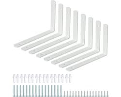 8 Stuks Witte Planksteunen, 100mm x 150mm x 20mm Metalen L Beugels, Stevige Wandbeugels voor Planken, Hoeksteunen voor Thuis en Kantoor
