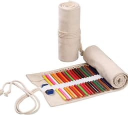 Handgemaakte canvas potloodhouder met 12 gaten, unisex etui voor kunstenaars, school en kantoor, beige en modern design, ideaal voor schrijfgerei en kantoorbenodigdheden — thumbnail 1