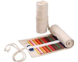 Handgemaakte canvas potloodhouder met 12 gaten, unisex etui voor kunstenaars, school en kantoor, beige en modern design, ideaal voor schrijfgerei en kantoorbenodigdheden