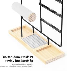 Sieradenstandaard voor het organiseren van kettingen, armbanden, oorbellen en horloges, 34 cm hoog, zwart metalen en houten sieradenopslag — thumbnail 2