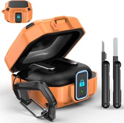 Rugged Armor Shockproof Beschermhoes voor Samsung Galaxy Buds 4 Pro en Buds 4, Inclusief Schoonmaakpen en Haak, Oranje, Volledige Bescherming voor Draagbaarheid en Stijl — thumbnail 2