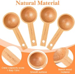 Dailygoody - Set van 4 Houten Koffieschepjes - Beukenhout - 15 ml - Keukenaccessoires voor Koffie en Specerijen — thumbnail 3
