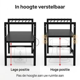 Lynexa Keukenkast Organizer Uitschuifbaar 38-64 cm - Magnetronkast - Magnetron Rek - Keukenrek met 6 Haken - Opbergrek voor Airfryer en Oven - Zwart — thumbnail 9