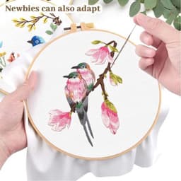 2 sets borduurset voor beginners - kolibrie en bloemenkruissteek-startersets met handleiding — thumbnail 3