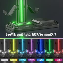 Hoofdtelefoonstandaard met Draaibare Controllerhouder, Draadloos Opladen, 9 Lichtstanden en 2 USB Poorten - Ideaal voor Gaming Accessoires en Bureau Organisatie — thumbnail 3
