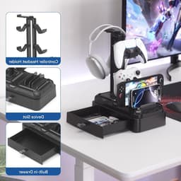Multifunctionele Hoofdtelefoonstandaard met Tray - Draaiende Houder voor Headsets en Afneembare Desk Controller - Organizer voor Telefoons en Tablets — thumbnail 4