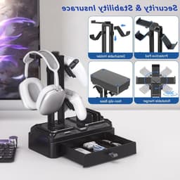 Multifunctionele Hoofdtelefoonstandaard met Tray - Draaiende Houder voor Headsets en Afneembare Desk Controller - Organizer voor Telefoons en Tablets — thumbnail 3