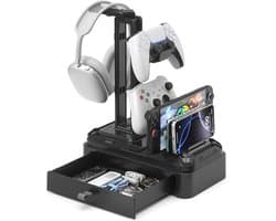 Multifunctionele Hoofdtelefoonstandaard met Tray - Draaiende Houder voor Headsets en Afneembare Desk Controller - Organizer voor Telefoons en Tablets