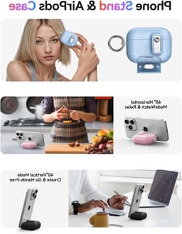Beschermende Hoes voor AirPods 4 met MagSafe Ondersteuning, Telefoonhouder Functie en Carabiner Haak - Paarse Kleur, Ideaal voor Reizen en Dagelijks Gebruik — thumbnail 2