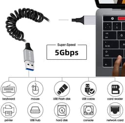 USB 3.0 Type-A naar USB-A Spiraalkabel Verlengkabel 100cm OTG voor Externe Harde Schijf en Camera — thumbnail 5