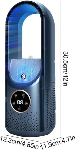 Luchtkoeler - Bladeloos -Mini desktop luchtkoeler - Luchtkoeler- Koelunit -USB oplaadbaar -Draagbaar - 6 ventilatorsnelheden- Bevochtiging en luchtzuivering - Timerfunctie - Sfeerverlichting - Geschikt voor gebruik op het bureau en buitenshuis -Blauw — thumbnail 2