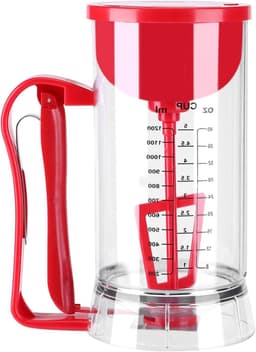 Deegmixer Dispenser - Beslagmaker Beslagverdeler - Bakken Maken - Automatisch Mengen - 1200 ml Inhoud - Transparant Rood — thumbnail 1