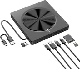 Externe CD DVD Writer - Optische Drive USB C - Bestanden Overzetten - Ingebouwde USB Hub - 4 USB Poorten — thumbnail 5