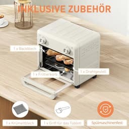 10L Mini Heteluchtoven & Airfryer, 1000W met Timer, voor Frituren, Grillen & Bakken, Vaatwasserbestendig, Crèmewit — thumbnail 12