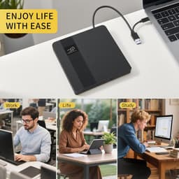 Externe CD/DVD Drive - Dvd Brander Lezer - Bestanden Backuppen - Plug & Play - Slim Draagbaar - Zwart — thumbnail 2