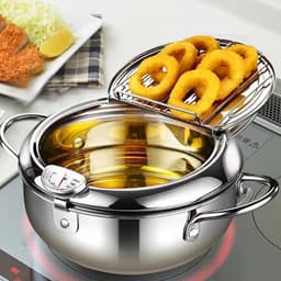 Oliefriteuse Roestvrij Staal - Friteuse Pan - Thuis Frituren - Met Ingebouwde Thermometer - 28 cm Diameter - Zilverkleurig — thumbnail 5