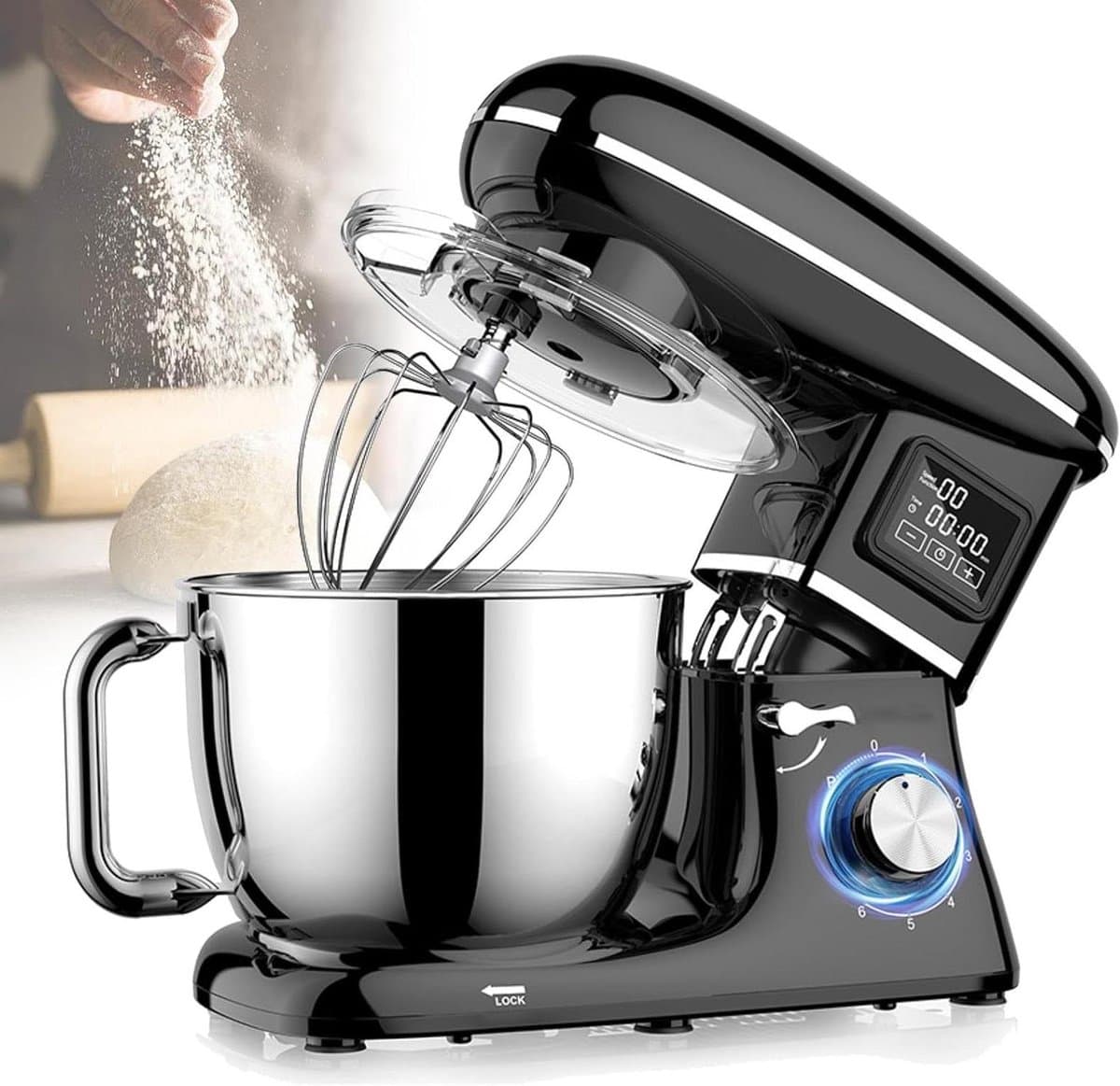 Tafelmixer - Keukenmachine - Grote hoeveelheden mixen - Krachtige koperen motor - 62L kom - Zwart — afbeelding 1