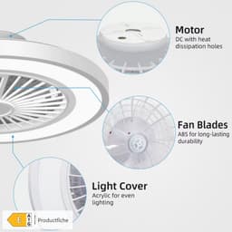 Plafondventilator met Verlichting Diameter 55.8 cm, Plafondventilator met Licht Dimbaar (3000K-4000K-6500K), 6 Snelheden met Afstandsbediening, Timer, Lichtgeheugen, Geschikt voor Slaapkamer — thumbnail 2