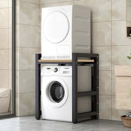 Wasmachine- en Drogerstandaard – Wasmachinehouder – Stapelrek – Wasmachine Lift – Drogerrek – Verstelbare Hoogte – Stevig Smeedijzer Teak Kleur — thumbnail 3