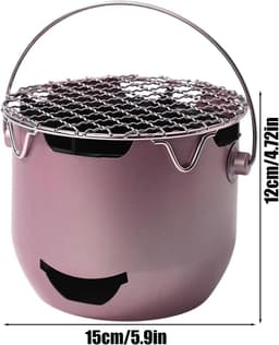 Draagbare houtskoolgrill - 15*12 cm - Mini houtskoolgrill - Draagbare houtskoolgrill voor buiten - Kleine buitengrill - Kleine grill voor buiten koken - Geschikt voor kamperen, barbecueën in de achtertuin, barbecueën in de camper en picknicks - Paars — thumbnail 2
