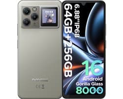 DOOGEE M30 Pro - Smartphone - 64 GB RAM (8+56GB) + 256GB ROM (2TB/TF) - 6,88 Inch HD + 120Hz - IP68 - Android 16 - 8000mAh/33W - 1,3" Subscreen - 64MP drievoudige camera - NFC - Vingerafdruk - Face ID - Grijs