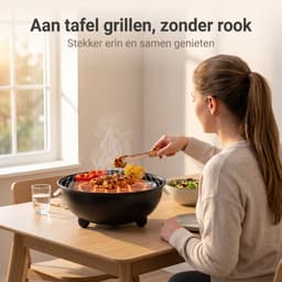 Lomera Elektrische Barbecue - Tafelbarbecue - Elektrische BBQ - Tafelmodel - Rookloos - Elektrische Grill - Binnen Barbecueëren - Balkon BBQ - Draagbare Barbecue - Ronde Barbecue - Tafelgrill - Camping Barbecue - Terras BBQ - Tuinbarbecue — thumbnail 4
