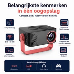 Gloovon® Projector Mini - Full HD 1080P & WiFi - Geschikt voor Home Cinema & Smartphone - HDMI aansluiting - Compact - Zwart/Rood — thumbnail 3